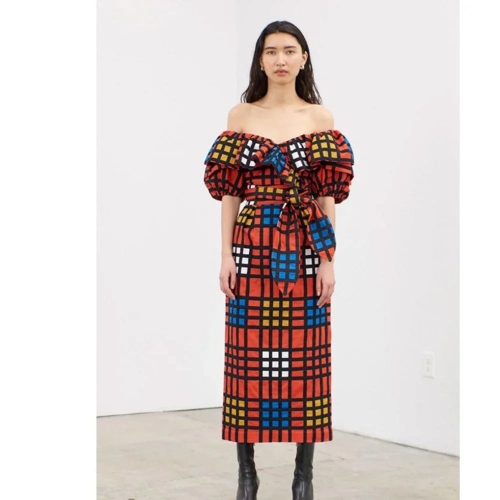 Mara Hoffman Arabella Dress - color block grid applique - Picture 1 of 7